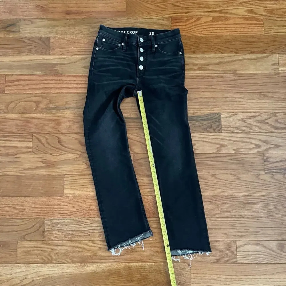 J. Crew Demi Boot Crop Jeans Womens 25 Faded Black Charcoal Raw Hem Kick Flare